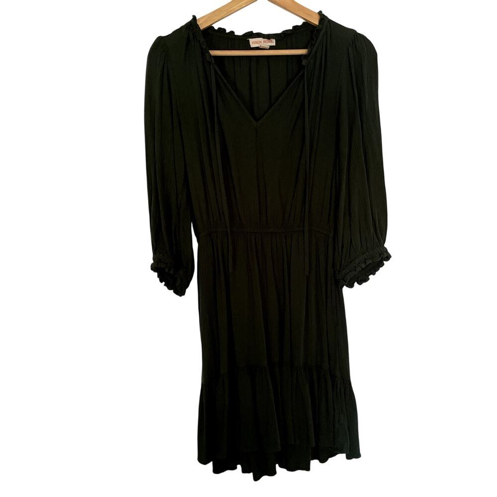Knox Rose forest green midi dress long sleeves flowy v-neck women's size small